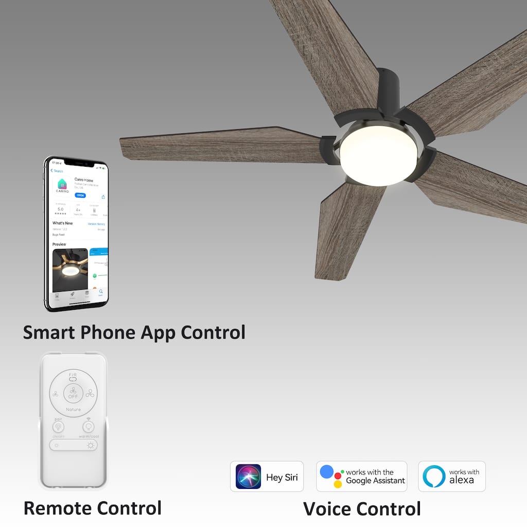 CARRO Boreas 52" 5-Blade Smart Ceiling Fan with LED Light and Remote-Flush Mount