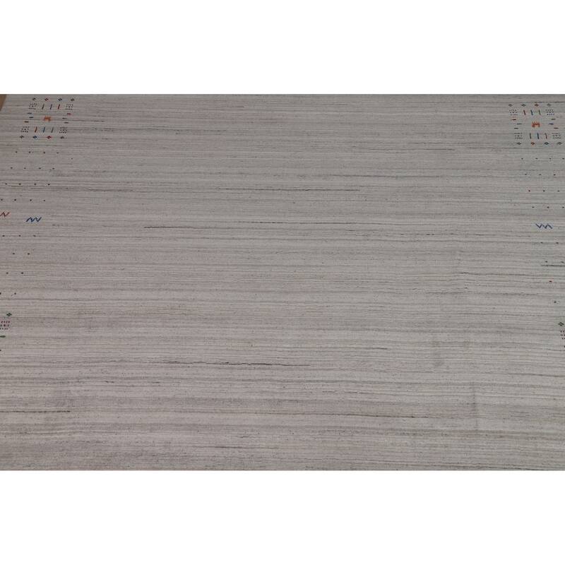 Silver Gray Striped Gabbeh Oriental Area Rug Hand-Knotted Silk Carpet - 9'3" x 11'7"