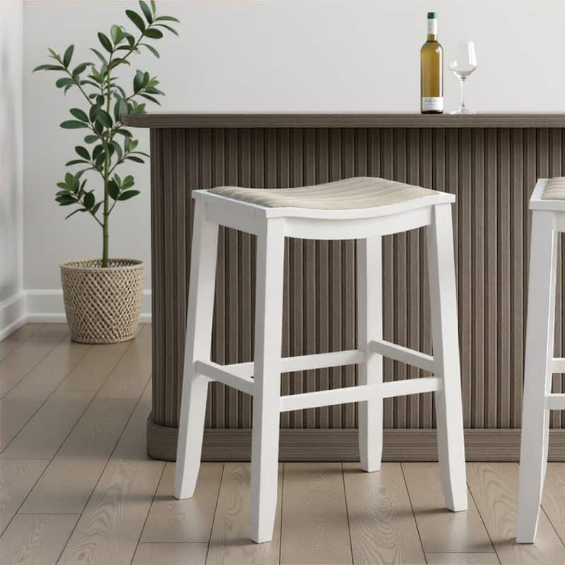 Iyani Backless Bar Stool, Counter Height Kitchen Stool with Wood Legs - Single - White - Bar Height