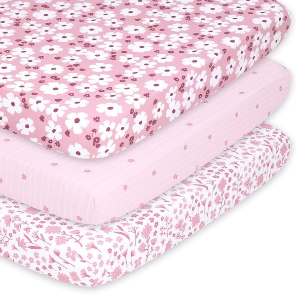 slide 2 of 5, The Peanutshell Daisy Mini Crib, Playard Sheet 3 Pack Set
