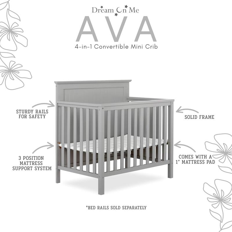 Dream On Me Ava 4-in-1 Convertible Mini Crib