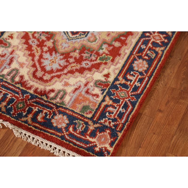 Geometric Heriz Serapi Style Runner Rug Handmade Red Wool Carpet - 2'5" x 10'1"