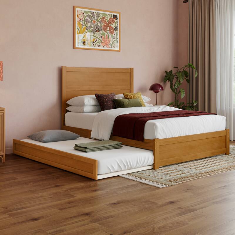 Aveline Wood Platform Bed with Matching Footboard & Trundle - Light Toffee - Full