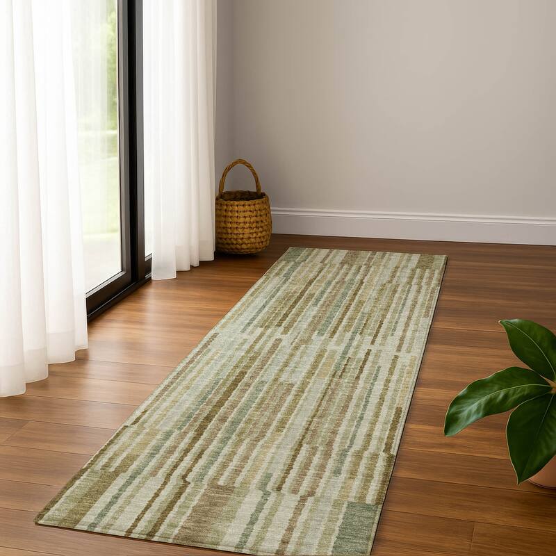 Premium Washable Super Soft Stripe Stack Mayfield Rug - Khaki - 2'3" x 7'6"