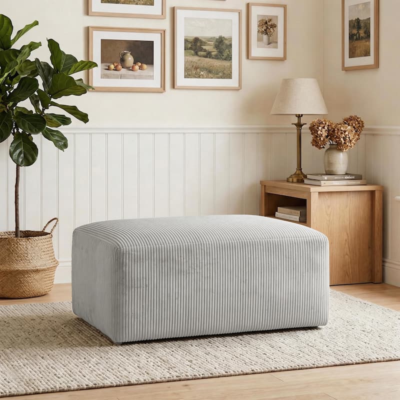 40"W Oversized No Assembly Corduroy Rectangle Ottoman - Light Grey