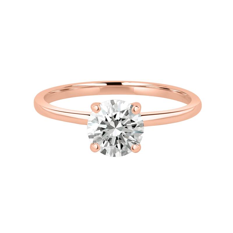 Auriya Lab Grown 2CT Round Hidden Halo Solitaire Diamond Engagement Ring in 14k Gold Certified (H-I, VS1-VS2) - Rose - 8.5