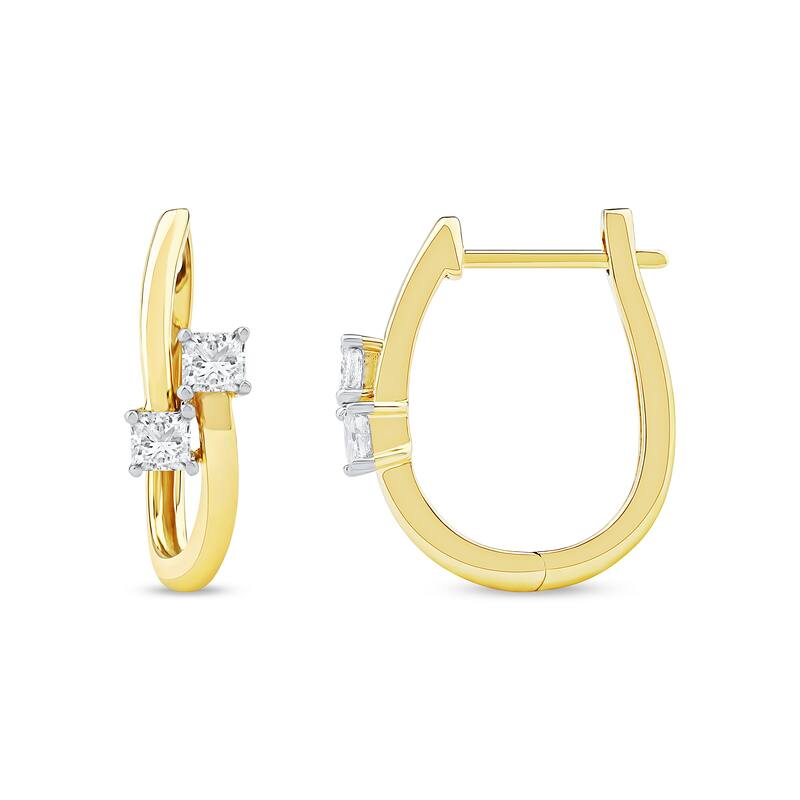 1/3ct TDW Diamond Two Stone Hoop Earrings in 10k Yellow Gold for Women
