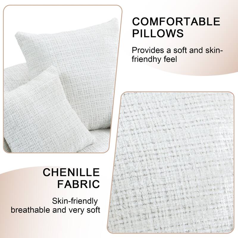 Chenille Upholstered Durable Comfort Lounger High Back Bean Bag Lazy Sofa With Three Pillows