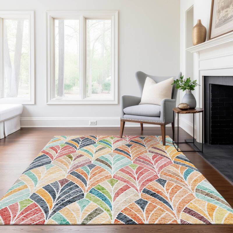 Machine Washable Indoor/ Outdoor Chantille Modern Mosaic Rug