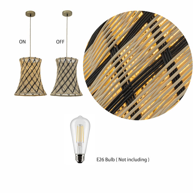 Yori 1-Light Rattan Hourglass Pendant, Coastal Boho - Handwoven - 14" Wide - 14" Wide - Beige/Black