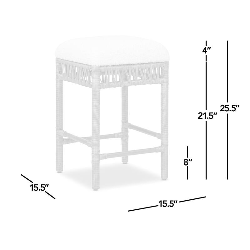 Backless Upholstered Counter Stool with Resin Rattan Frame