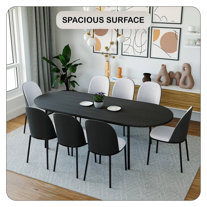 Tule Modern 9-Piece Dining Set with Solid Wood Top Oval Dining Table and Fabric Upholstered Black Steel Legs