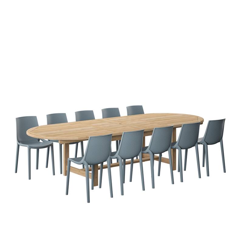 Amazonia 11pc Outdoor Patio Teak and Resin Dining Set