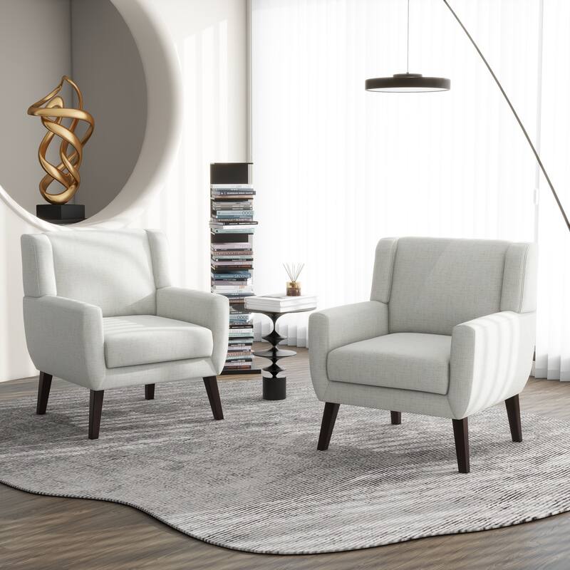 Modern Upholstered Linen Armchair Accent Chair Set of 2