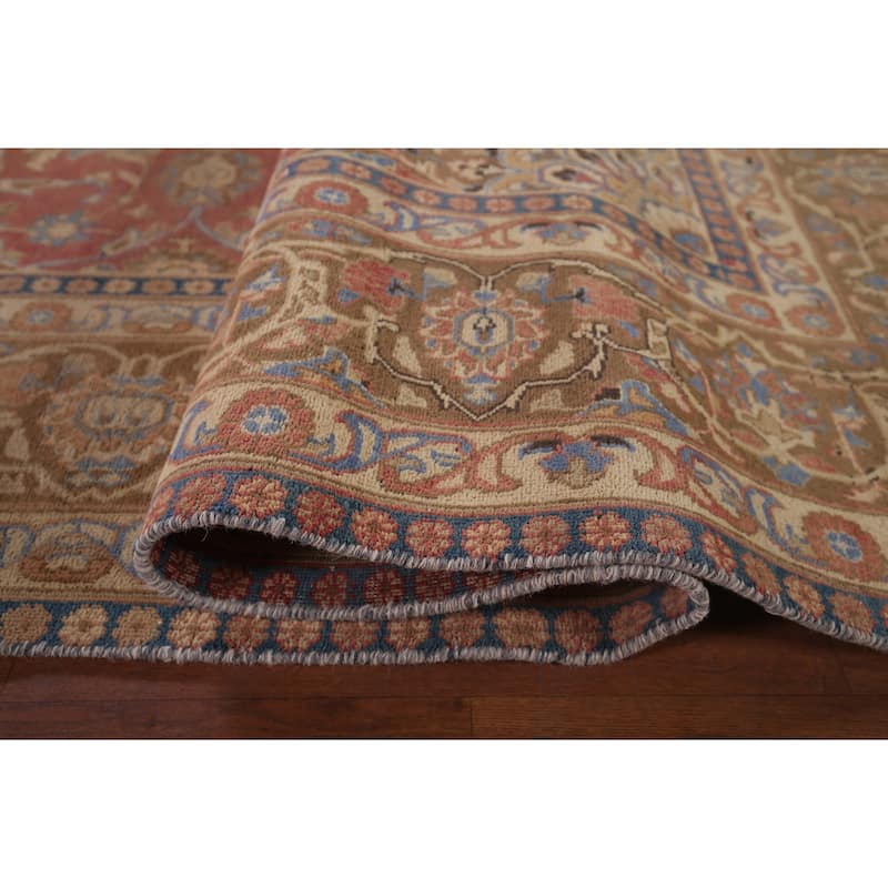 Mashad Persian Vintage Area Rug Handmade Floral Pink Wool Carpet - 9'2"x 13'5"