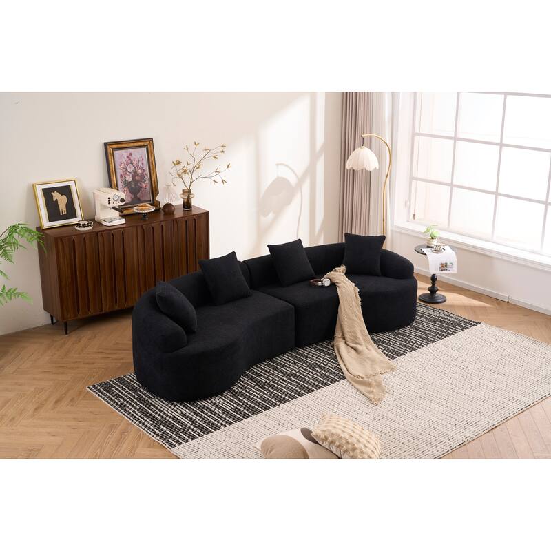 Full Compression Sponge Sofa Black Curved Modular Sectional, 30D High-Density Chenille Sleeper Couch, 1200 lbs 110"L