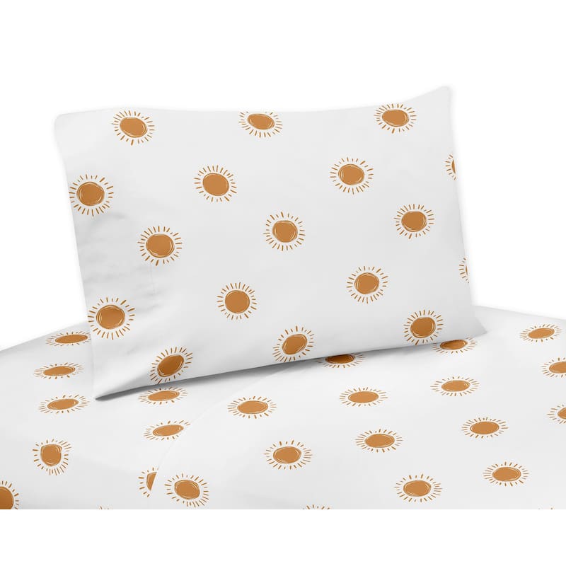 Orange and White Boho Sun 4pc Queen Sheet Set Pumpkin Orange Retro Bohemian Celestial Desert Sunshine Minimalist Gender Neutral