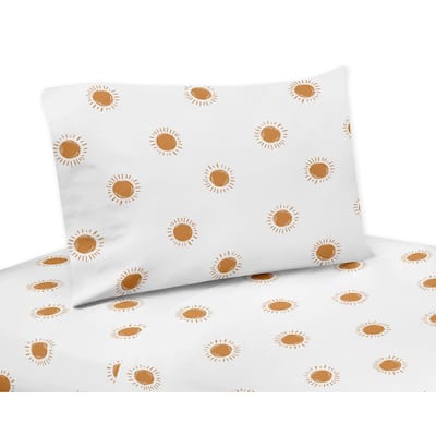 Orange and White Boho Sun 4pc Queen Sheet Set Pumpkin Orange Retro Bohemian Celestial Desert Sunshine Minimalist Gender Neutral