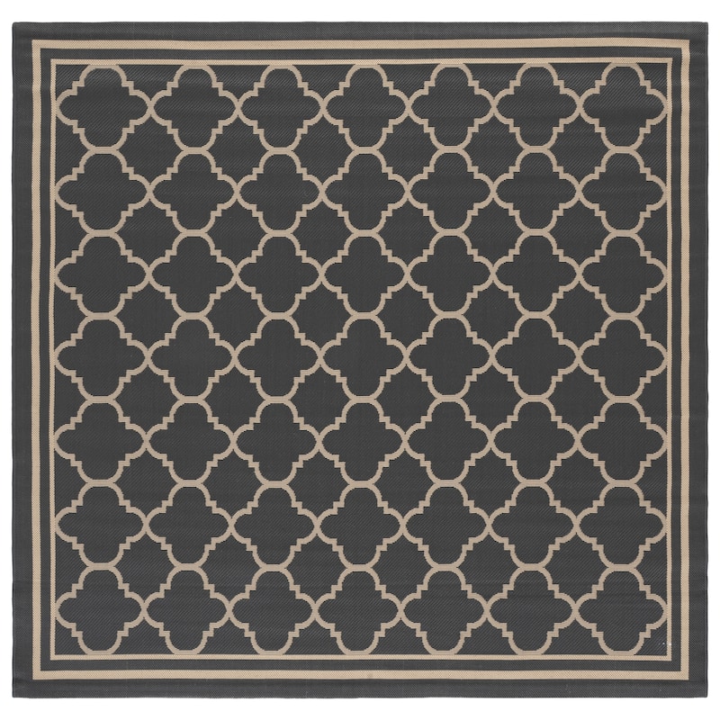 SAFAVIEH Courtyard Kristelle Indoor/ Outdoor Waterproof Patio Backyard Rug - 5'3" Square - Anthracite/Beige