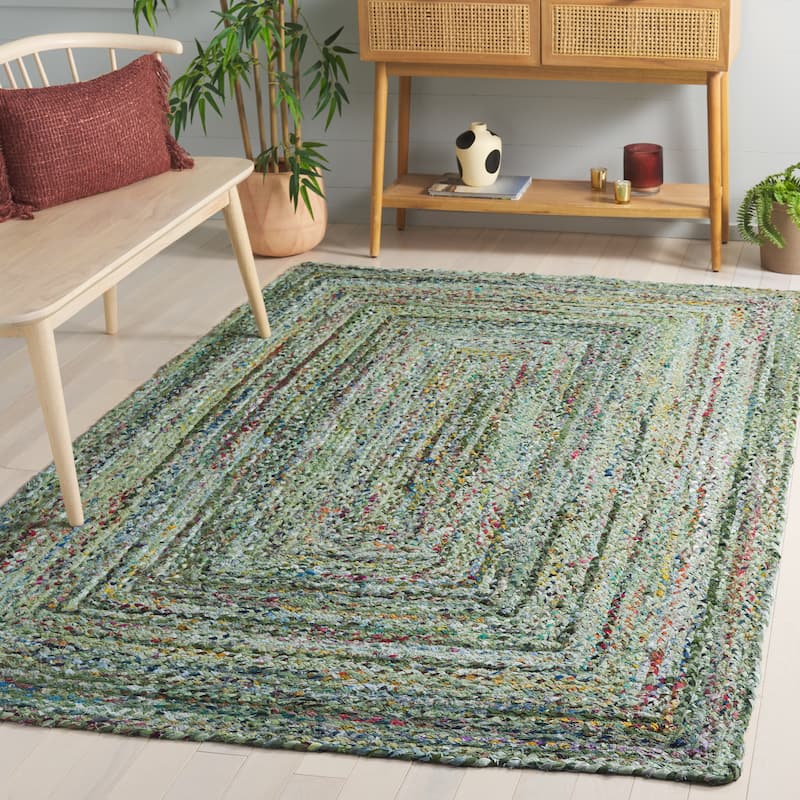 SAFAVIEH Georgine Handmade Nanny Braided Bohemian Cotton Rug - 6' Square - Light Green/Sage