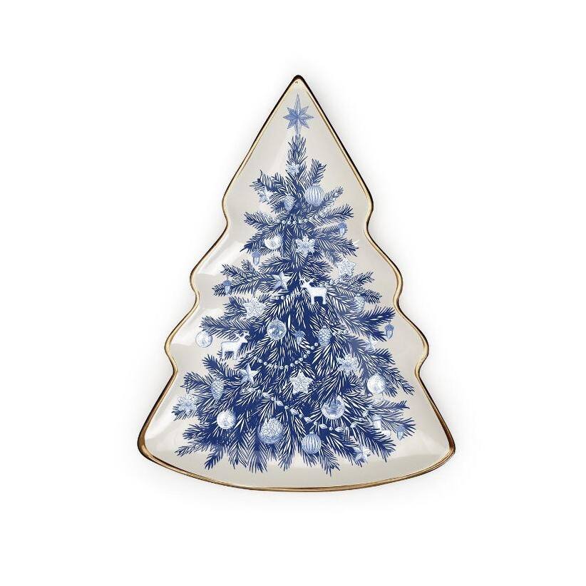 Blue & White Christmas Tree Shape Plate