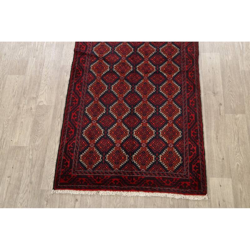 Decorative Geometric Balouch Persian Area Rug Hand-knotted Wool Carpet - 3'4" x 6'4"