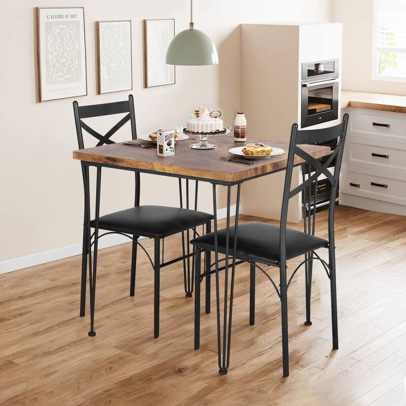 Modern Wood Dinning Table and Chairs Set of 2,Rustic Brown, Dining Table Set of 3/5