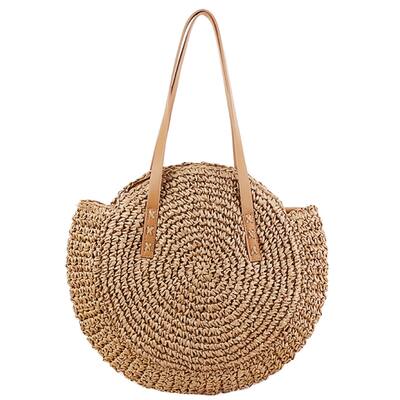 Straw Handbags Women Handwoven Round Corn Straw Bags Natural Chic Hand Large Summer Beach Tote Woven Handle Shoulder Bag