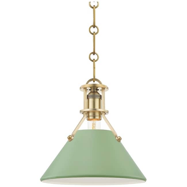 Hudson Valley Lighting Painted No.2 10" Wide Mini Pendant - Aged Brass / Leaf Green