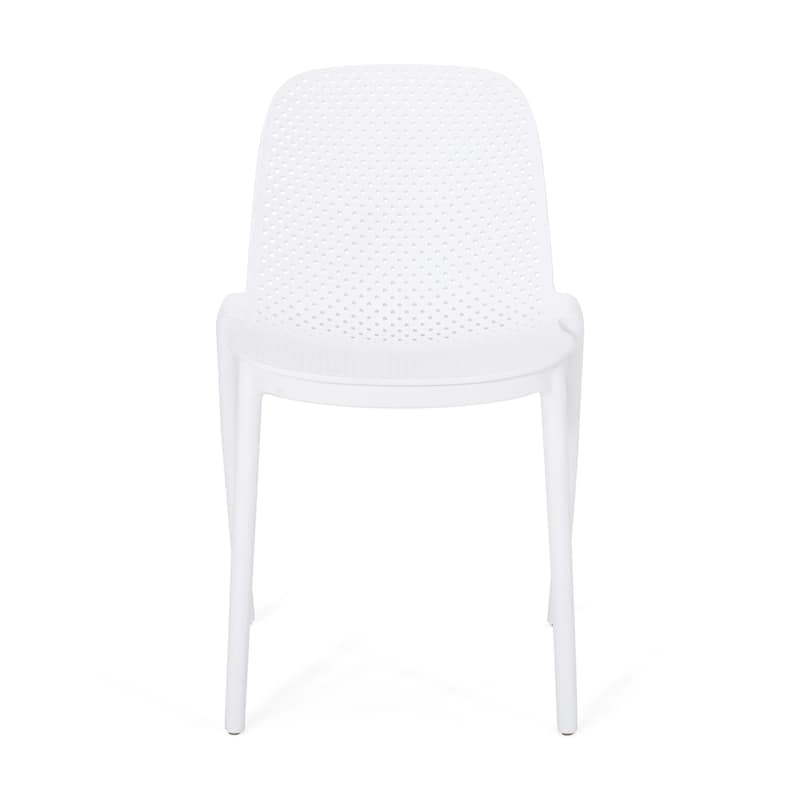 Roomfitters Modern Outdoor Plastic Chairs with Perforated Backrest, Lightweight Patio Seating Set of 2, White