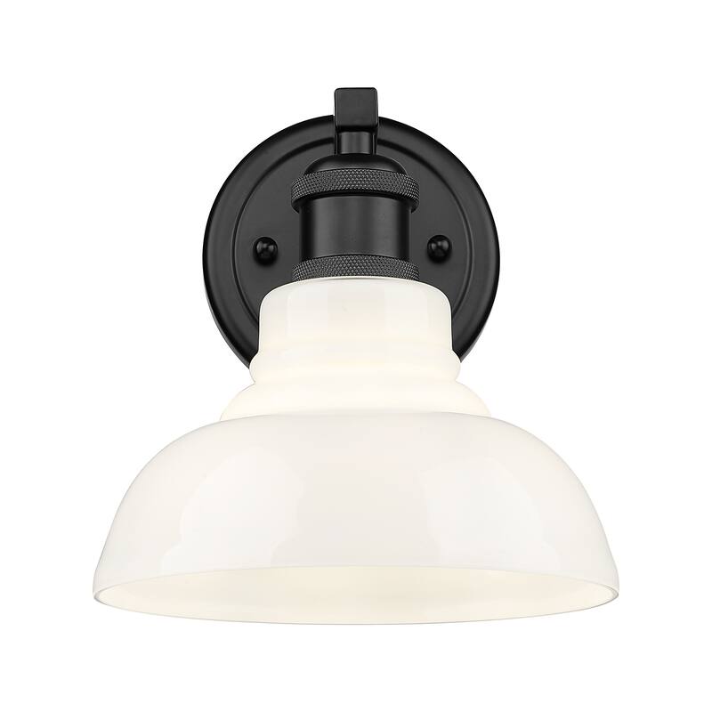 Yep by Golden Lighting Carver 1-light Vanity in Matte Black and Vintage Milk Glass