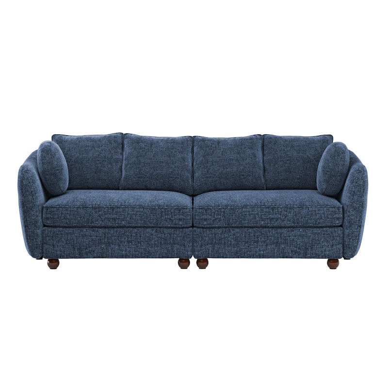 90.6" Chenille Upholstered Sofa with 6 Pillows, Modern 3-Seater Sofa Couch for Living Room Bedroom Apartment, White