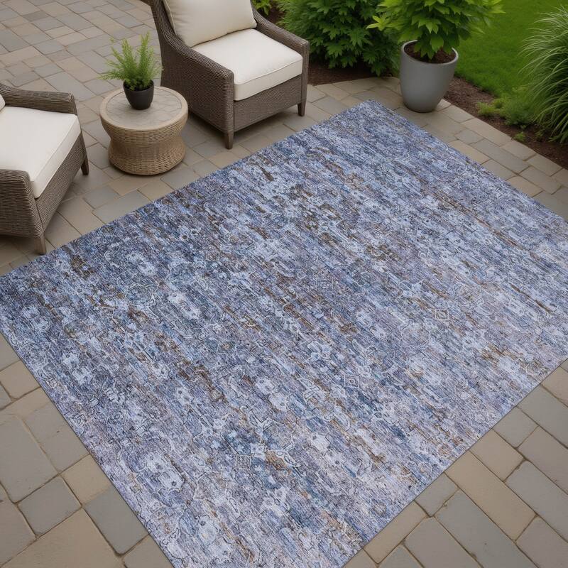 Machine Washable Indoor/ Outdoor Traditional Harmony Chantille Rug - Blue - 9' x 12'