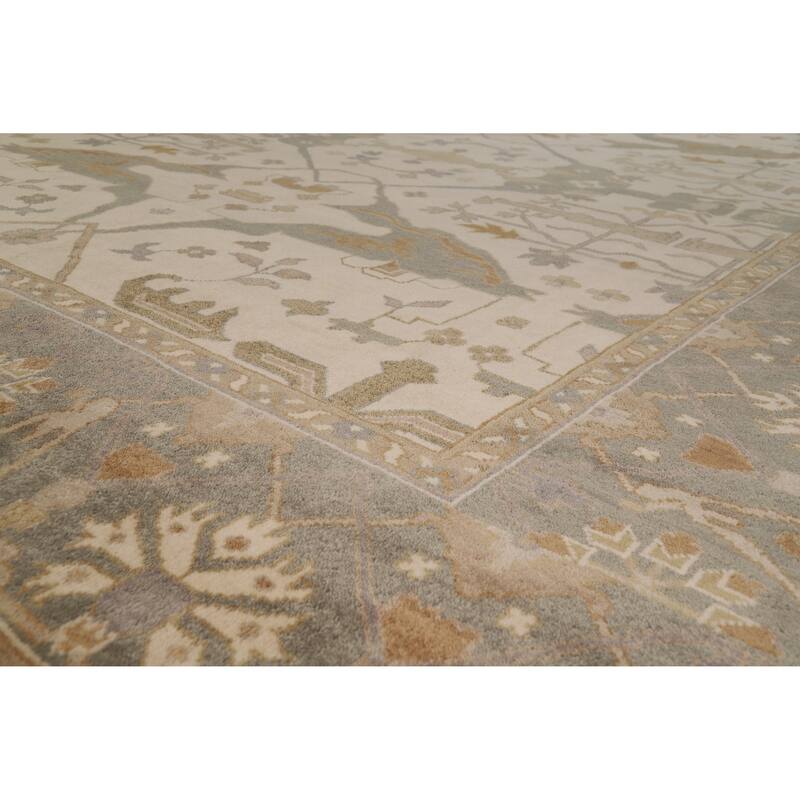 Earth Tone Oushak Indian Large Rug Hand-Knotted Wool Carpet - 12'2" x 14'10"