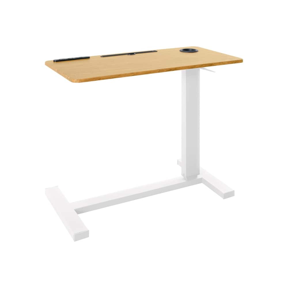 Height-Adjustable Overbed Table with Hidden Casters, Portable Bedside Desk with Tray, Pen Holder, USB & C-Type Ports