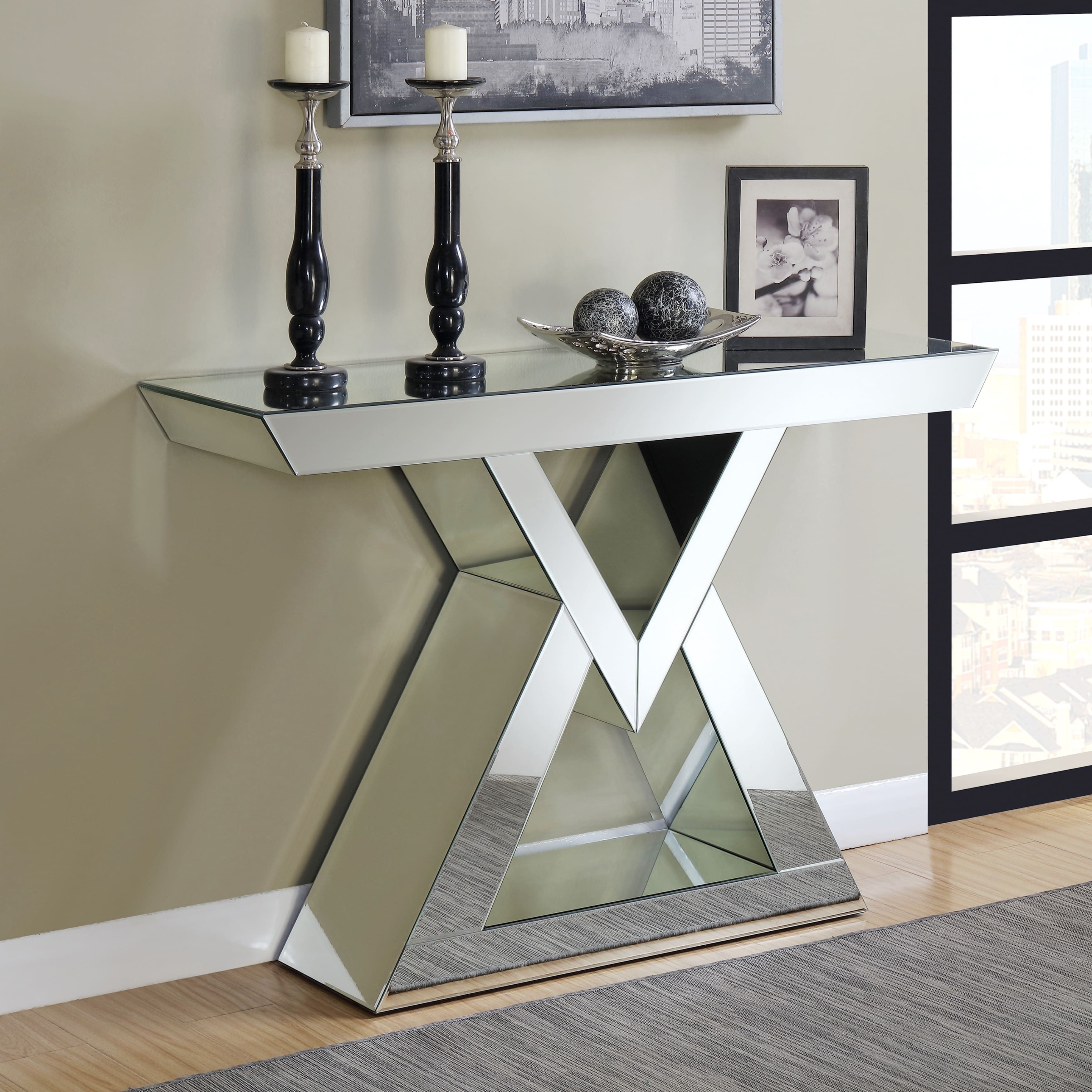 Glamorous Contemporary Design Mirrored Accent Console Table Bed Bath