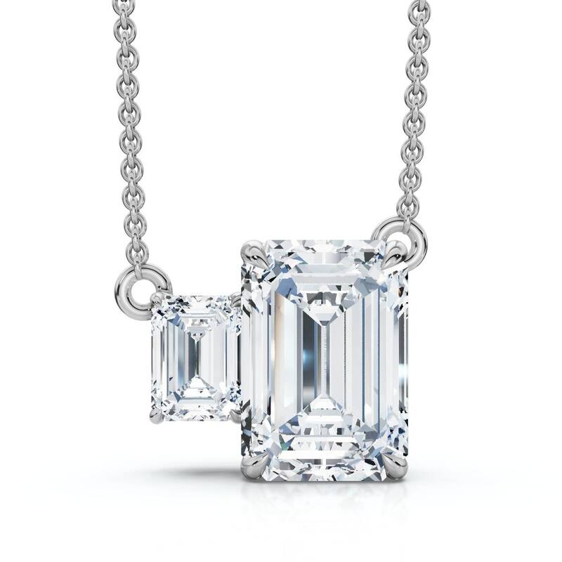 Bliss Diamond 1 1/2Ct Emerald Cut Toi et Moi Diamond Pendant Gold Lab Grown - White