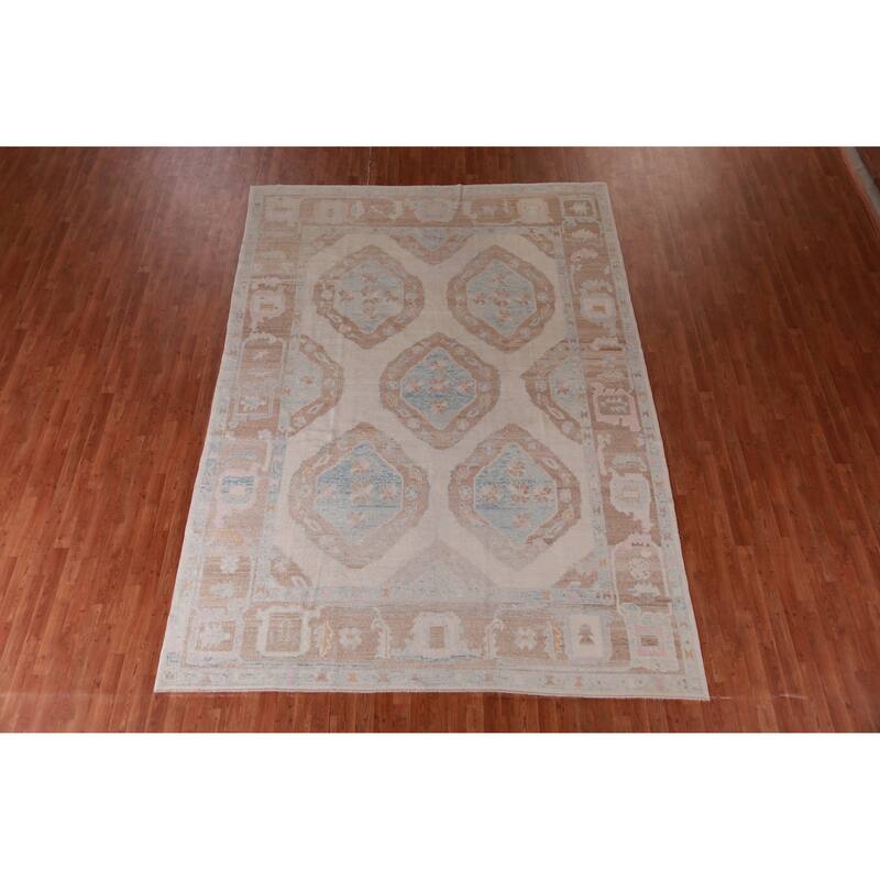 Hand Knotted Oriental 100% Wool Carpet Transitional Geometric Beige & Ivories Oushak Area Rug - 11' 10'' X 8' 6''