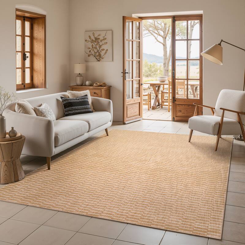 Style Haven Owen Modern Geometric Lines Area Rug - Rust/ Beige - 7'10" x 10'10"