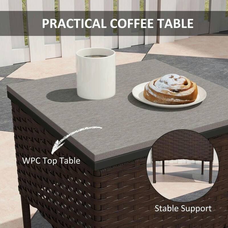 3-Piece Wicker Patio Set with Rocking Chairs, Glass-Top Coffee Table