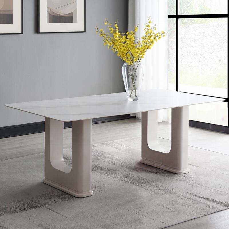 Rectangular Dining Table with Ceramic Top in Beige
