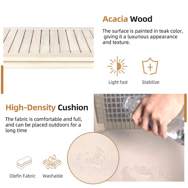 3-Piece Modern Outdoor Acacia Wood Chair Set with Side Table