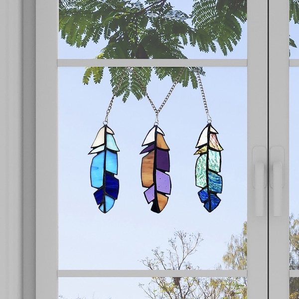River of Goods 6"H Set-of-3 Virtues of a Feather Stained Glass Window Panel Accents. Opens flyout.
