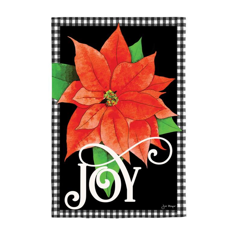 12.5 in. x 18 in. Joy Poinsettia Burlap Garden Flag