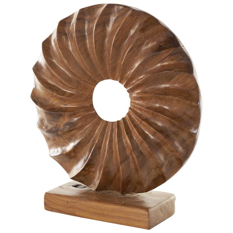 Teak Wood Abstract Handmade Dimensional Circular Decorative Sculpture with Center Cutout - Brown - Roche River Decor