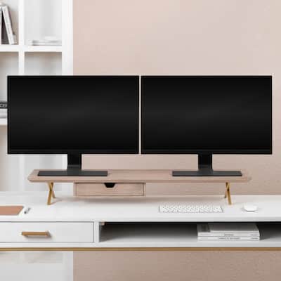 Jani Wood Monitor Stand Riser Desk - Ergonomic Design Stand, Desktop Organizer Table for Home, Office Workspace, Gaming Desk