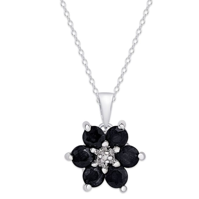 Victoria Townsend .925 Sterling Silver Sapphire & Diamond Accent Flower Pendant Necklace