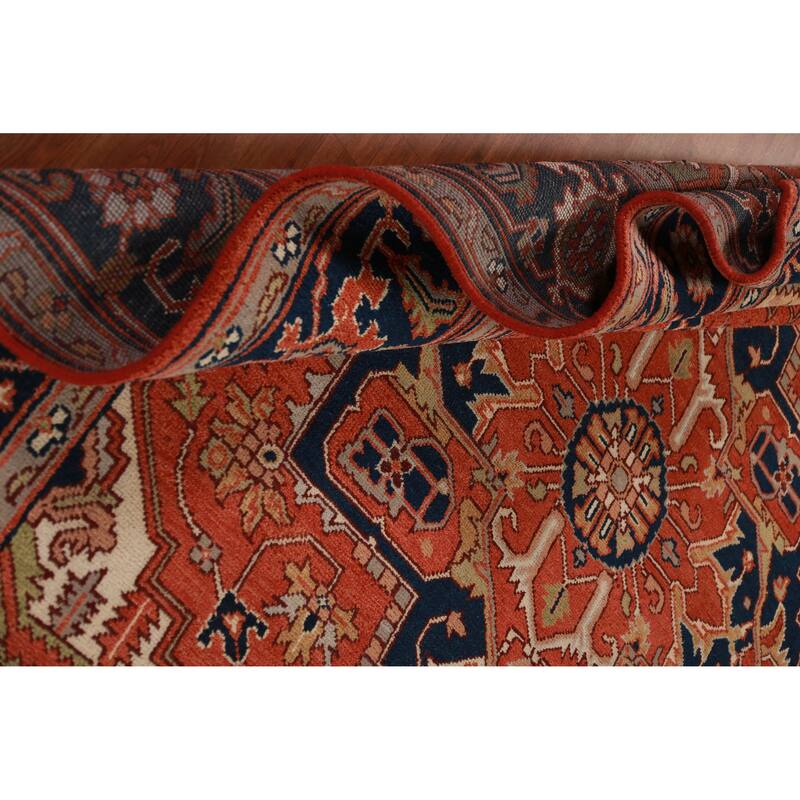 Orange Medallion Heriz Serapi Indian Area Rug Handmade Wool Carpet - 9'0"x 11'9"