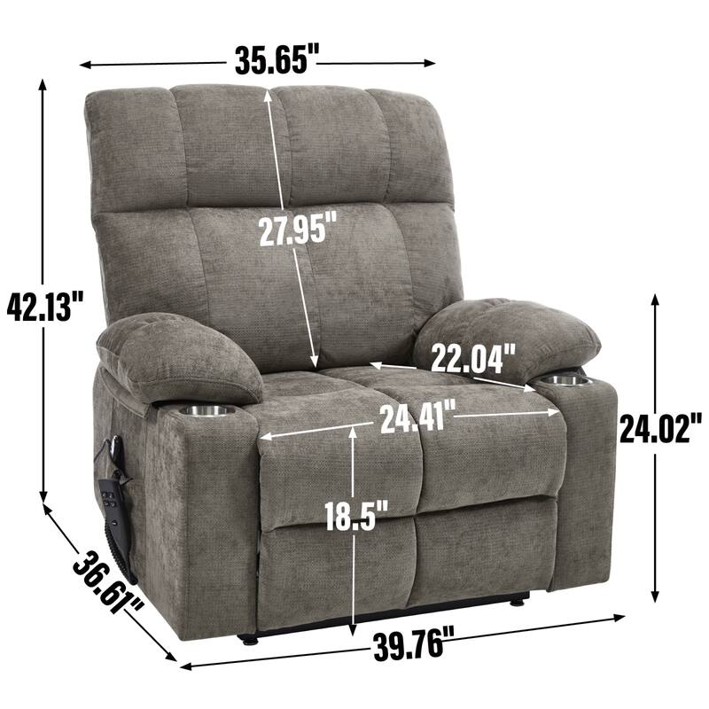 Roomfitters Dual Motor Power Lift Recliner Chair with Heat Massage Oversized Infinite Position Sofa with Cup Holders
