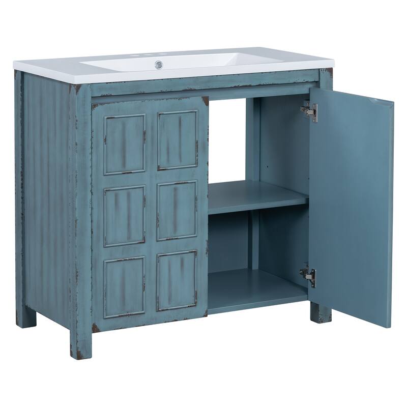 36" Bathroom Vanity with Undermount Resin Sink Combo Set, Solid Wood Frame Bathroom Storage Cabinet with Adjustable Shelves